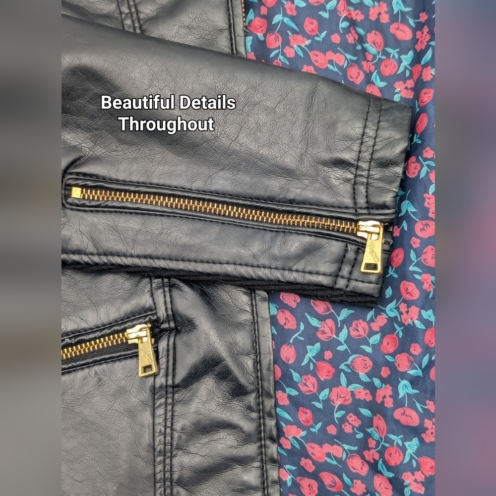Therapy Faux Leather Jacket Lined Biker Moto Brassy Gold Accents Women Size S - Picture 7 of 17